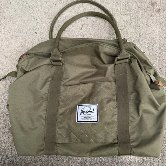 Herschel Supply Duffle Bag Army Olive Green Canvas Tote Weekender Carryall - Picture 3 of 11